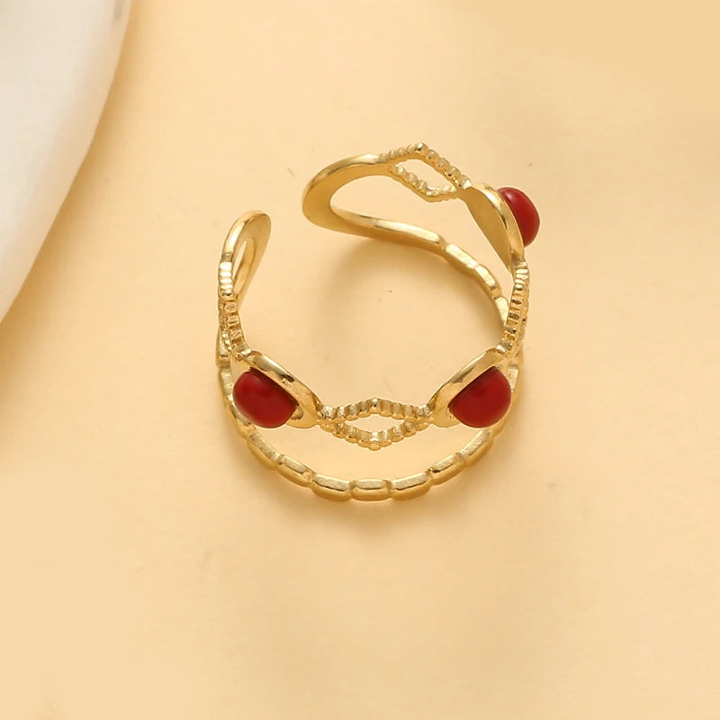 Trendy Layered Stone Ring - Stainless Steel Geometric Design