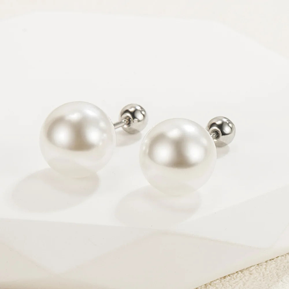 Pearl Stud Earrings - 925 Sterling Silver with Alexandrite