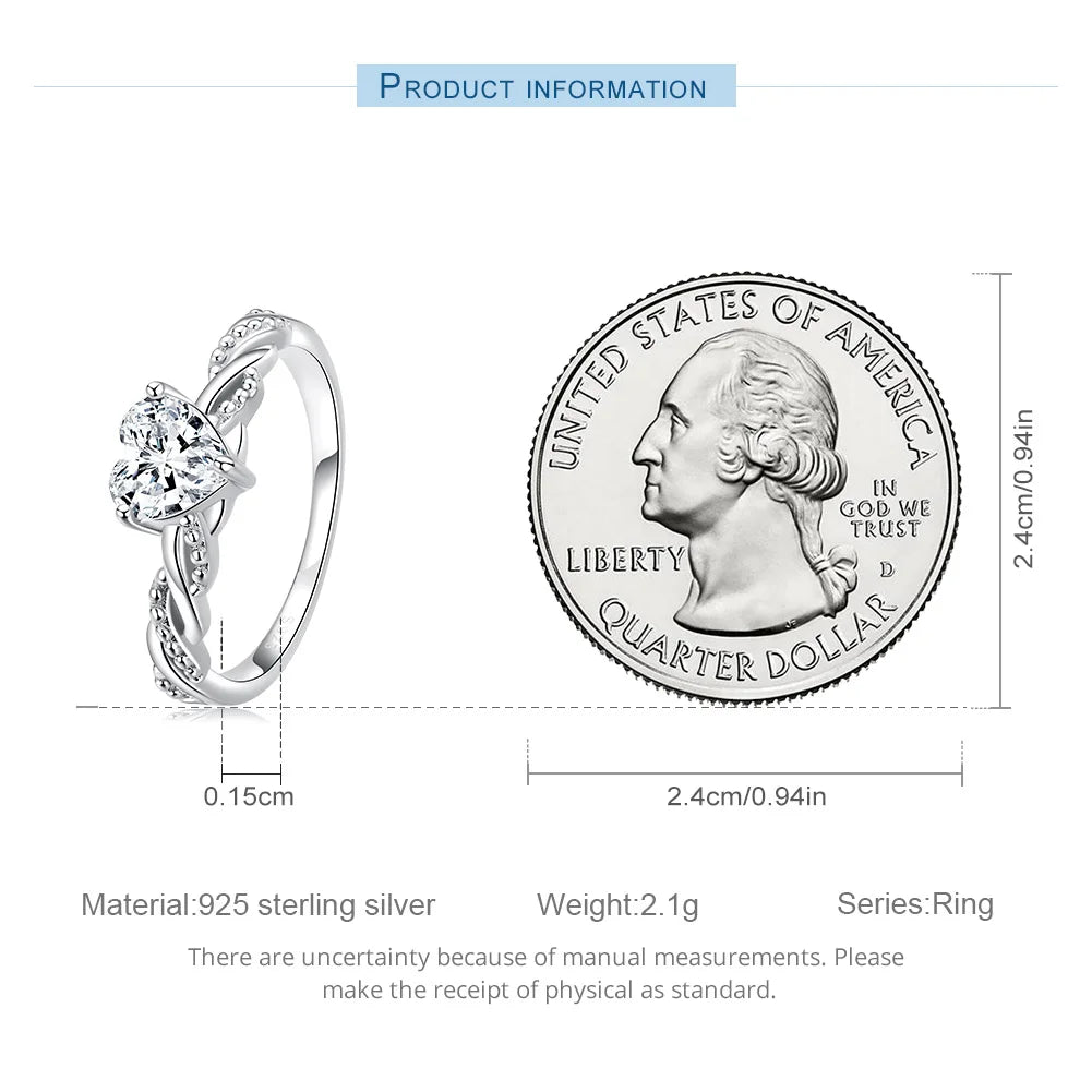 Zircon Heart Engagement Ring - 925 Sterling Silver