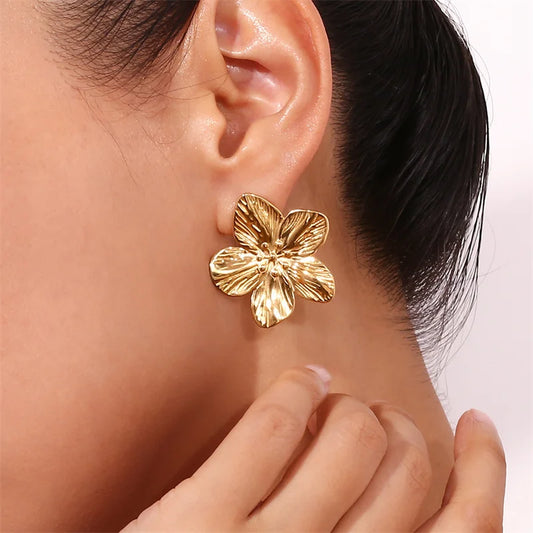 Geometric Statement Stud Earrings - Vintage Gold Design