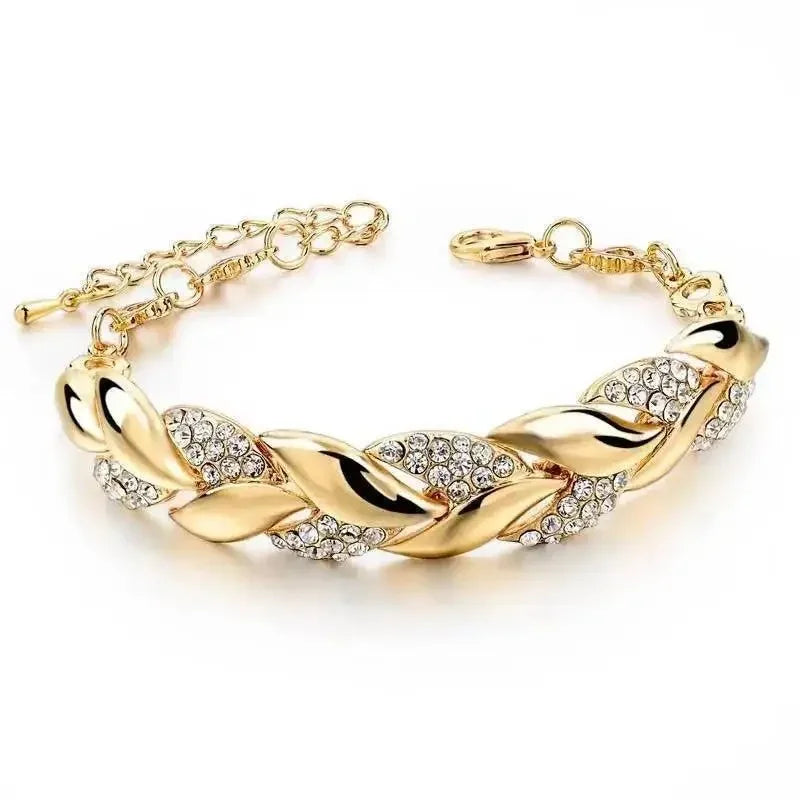 Braided Leaf Chain Bracelet - Gold Plated Design