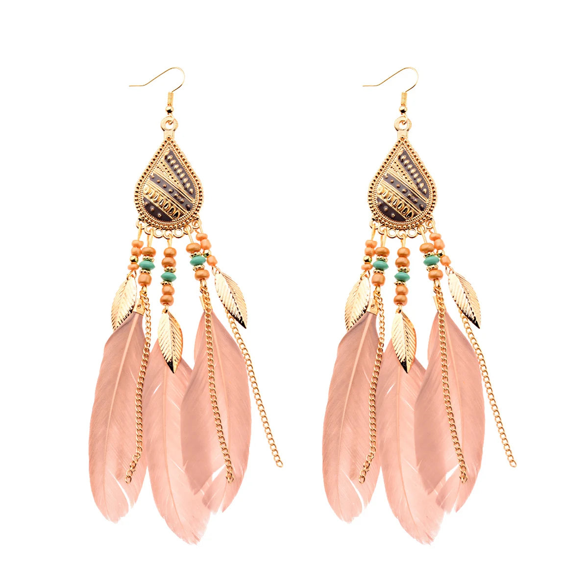 Vintage Bohemian Feather Tassel Earrings - Handmade Ethnic Design