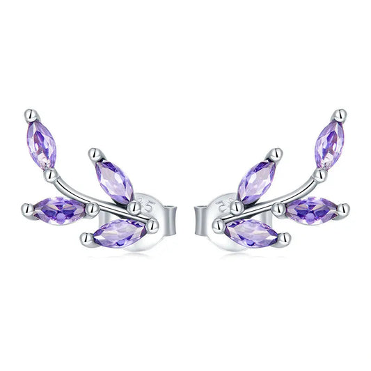 Purple Branch Stud Earrings - 925 Sterling Silver