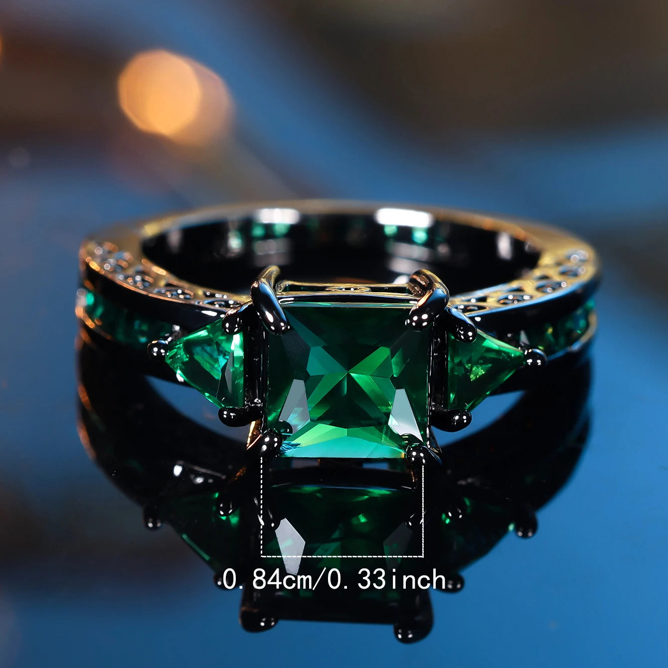 Dark Green Zircon Ring - Square Cut Statement Ring
