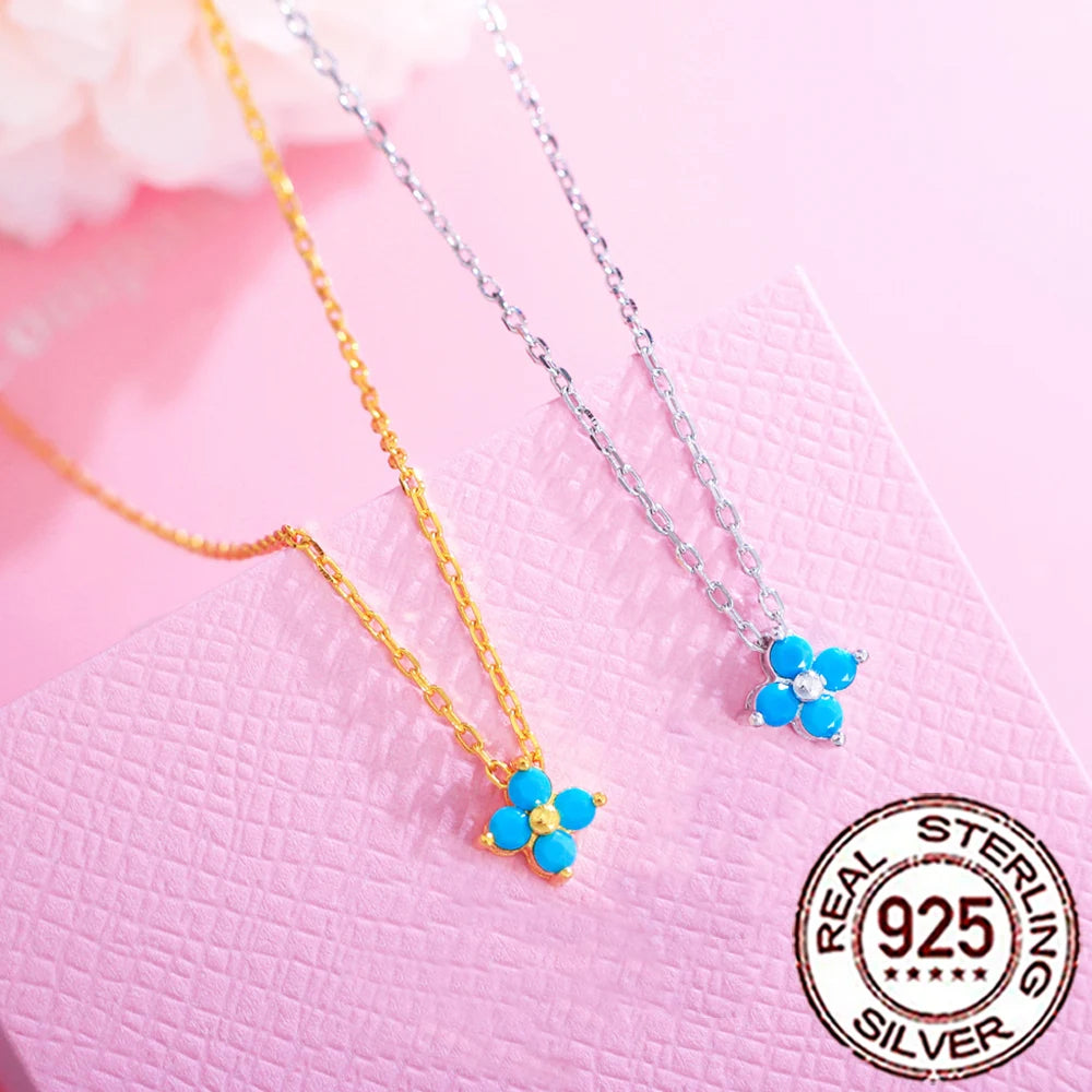 Sterling Silver Turquoise Pendant Necklace - S925 Silver