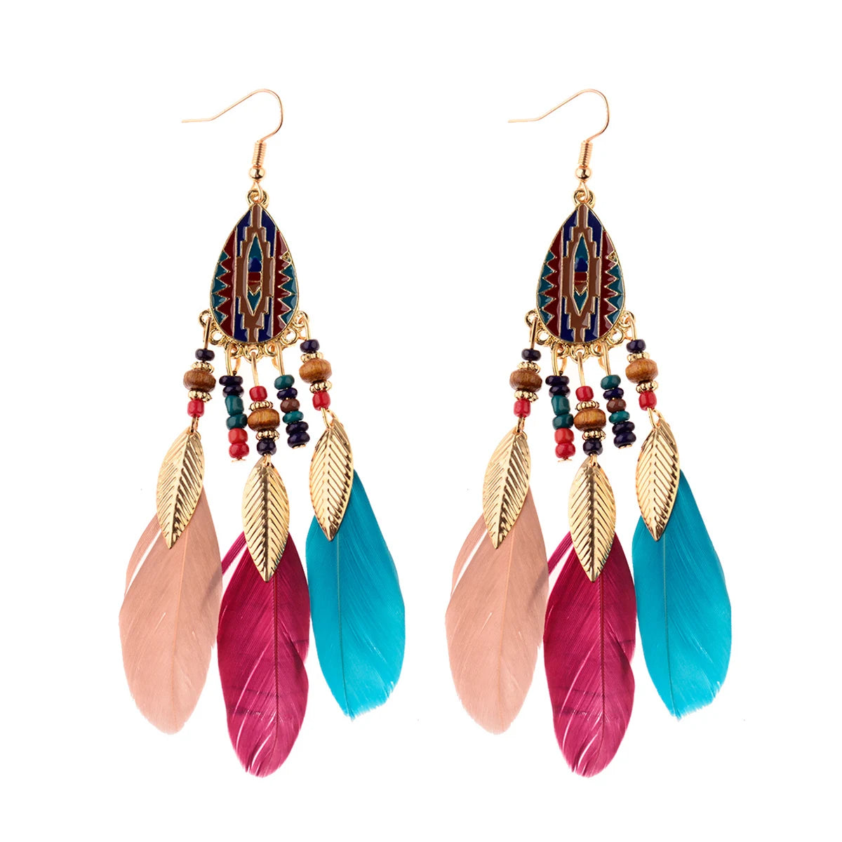 Vintage Bohemian Feather Tassel Earrings - Handmade Ethnic Design