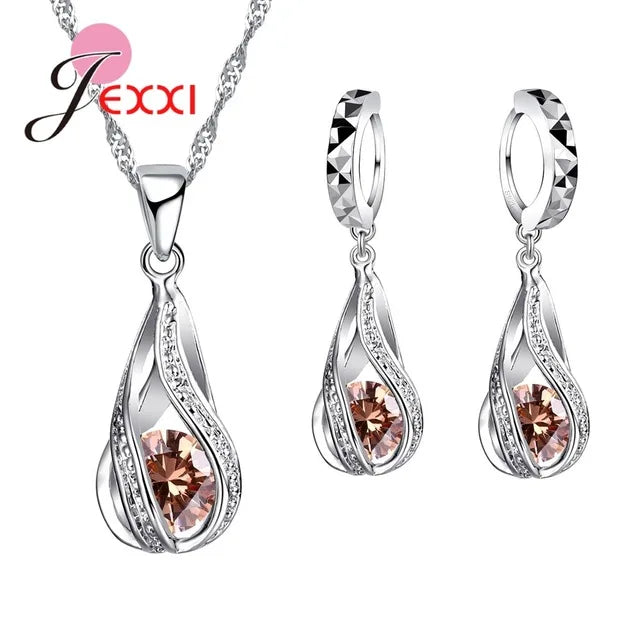 Water Drop Jewelry Set - 925 Sterling Silver Necklace & Earrings