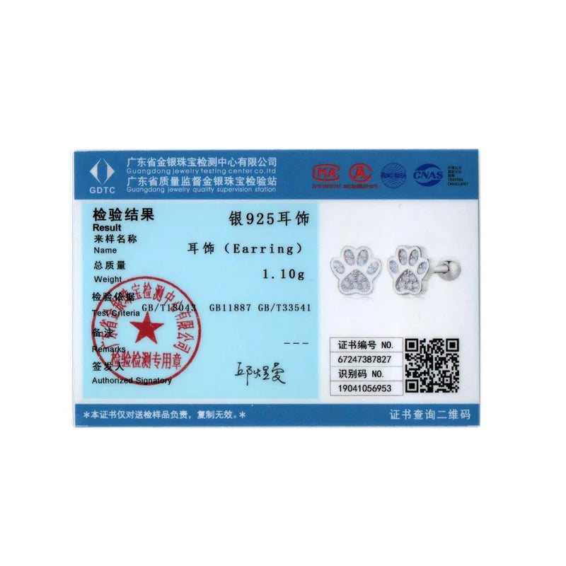 Animal Paw Footprints Stud Earrings - 925 Sterling Silver with Opal