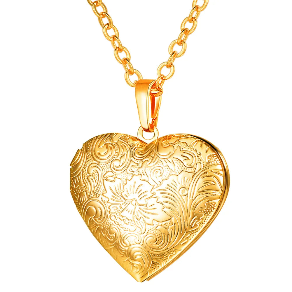 Heart Frame Memory Locket Pendant Necklace - Photo Keepsake