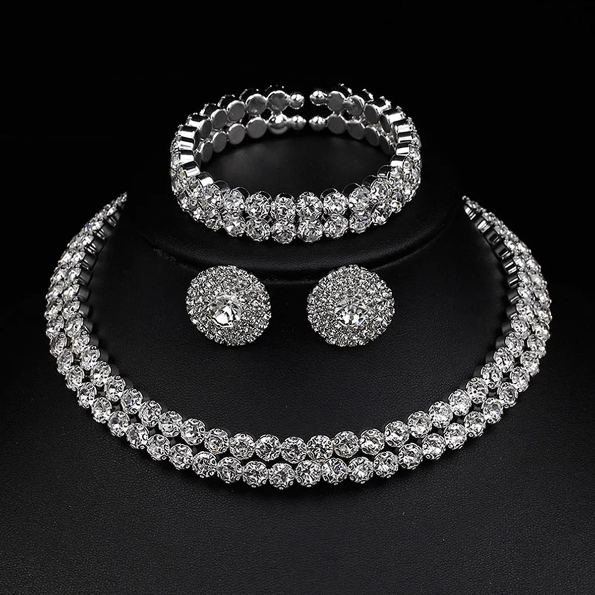 Cubic Zircon Wedding Jewelry Set - Silver Plated 4-Piece Collection