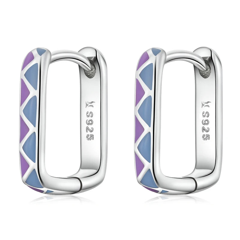 Contrast-Color Hoop Earrings - 925 Sterling Silver Square Design