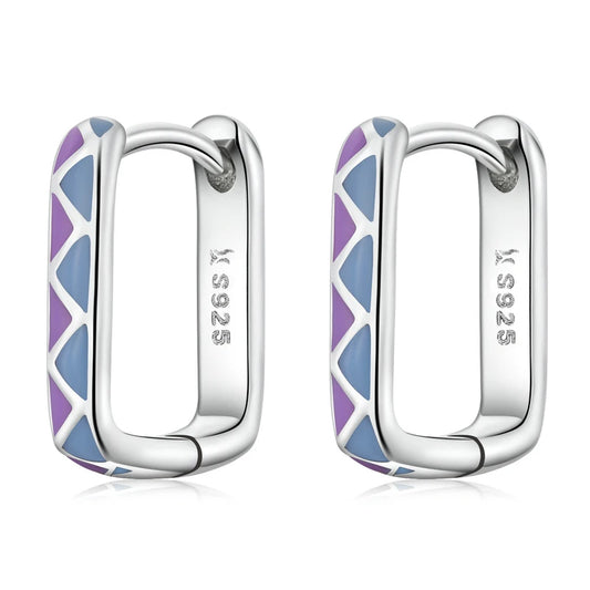 Contrast-Color Hoop Earrings - 925 Sterling Silver Square Design