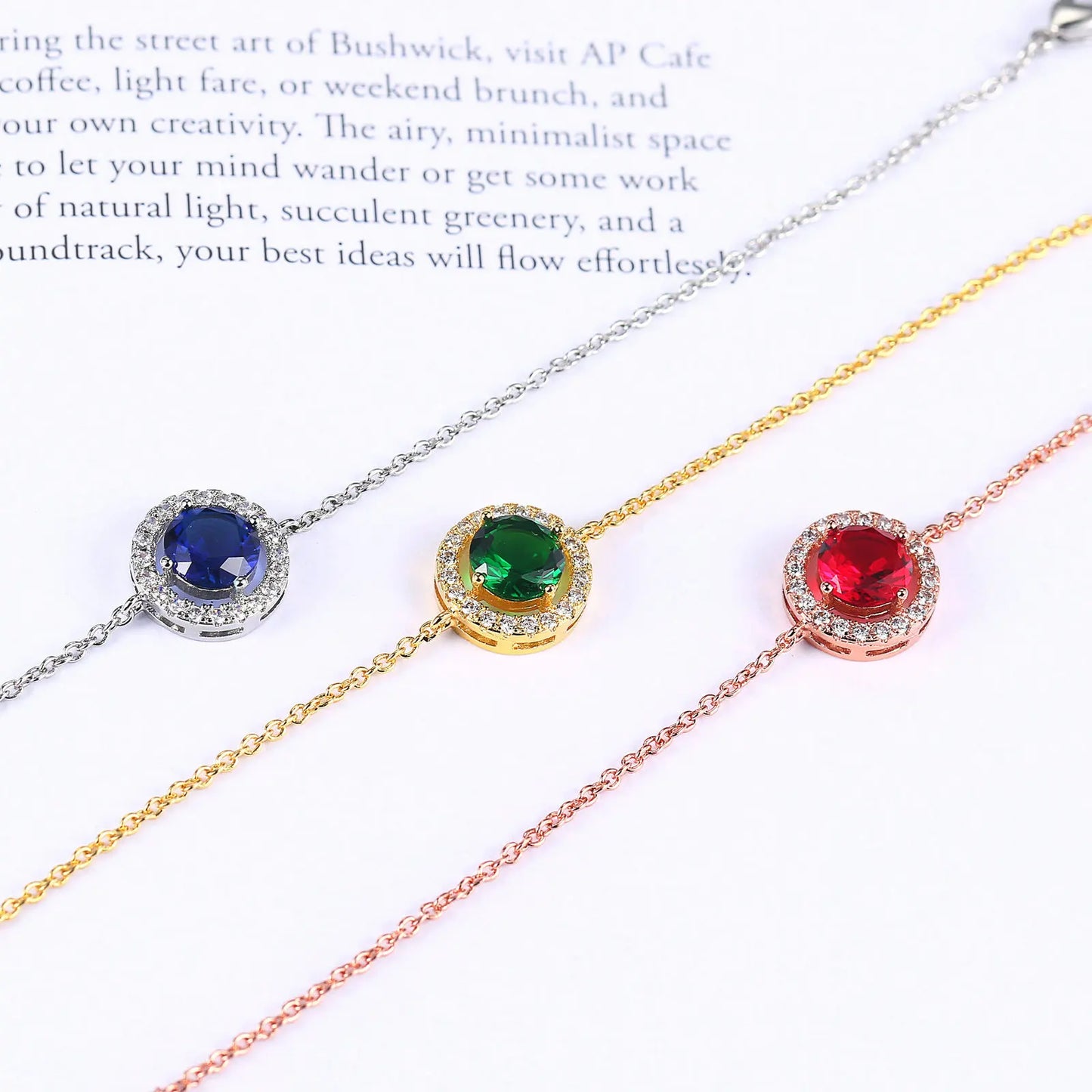 Cubic Zirconia Charm Bracelet - Rose Gold Micro Mosaic