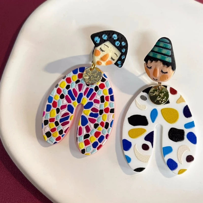 Colorful Acrylic Dangle Earrings - Irregular Trendy Design