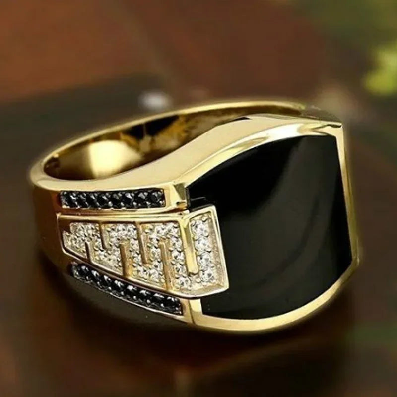 Black Zircon Geometric Ring - Punk Style Statement Piece