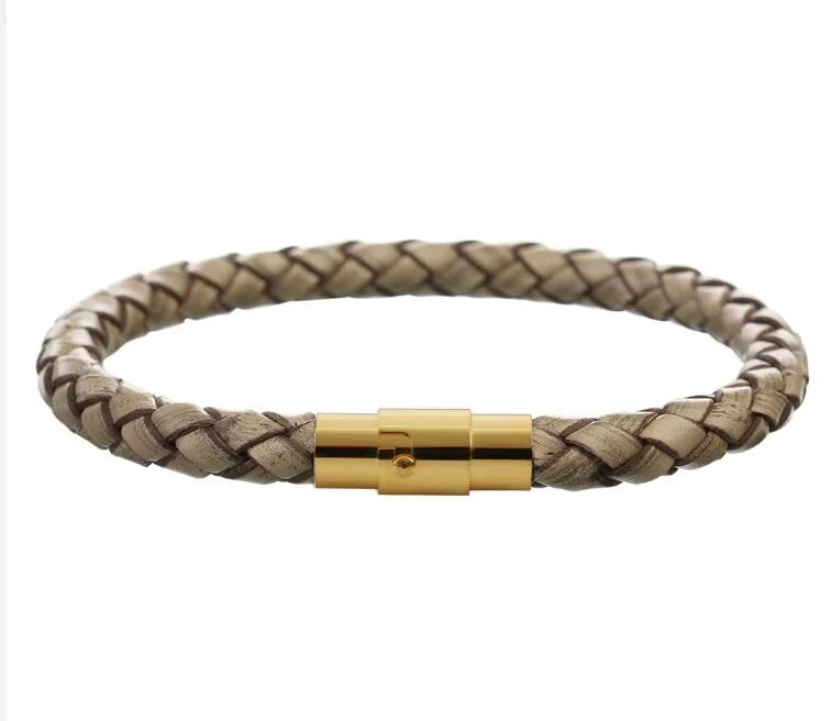 Genuine Braided Leather Bracelet - Stainless Steel Magnetic Clasp