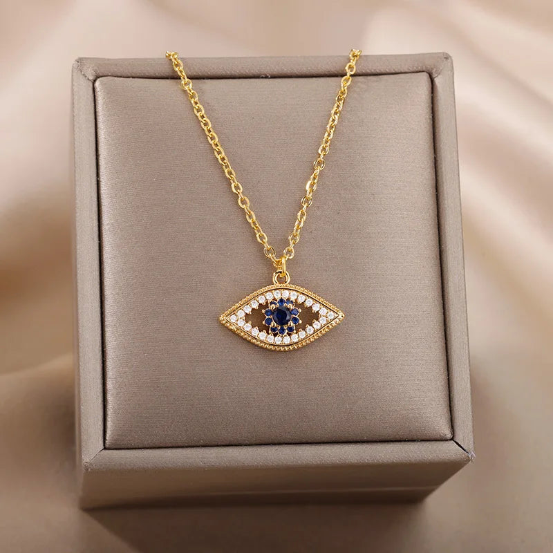 Turkish Evil Eye Zircon Pendant Necklace - Protective Charm