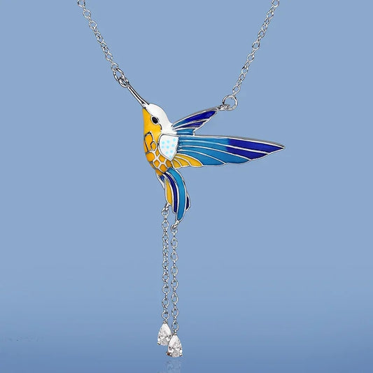 Handmade Colorful Flying Bird Pendant Necklace - Double Sided
