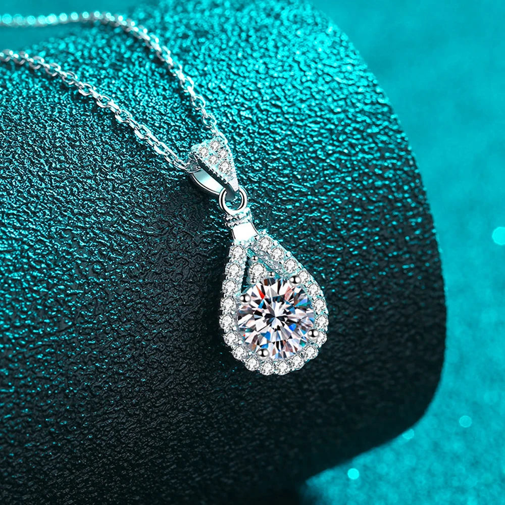 Moissanite Teardrop Pendant Necklace - Brilliant Cut Gemstone