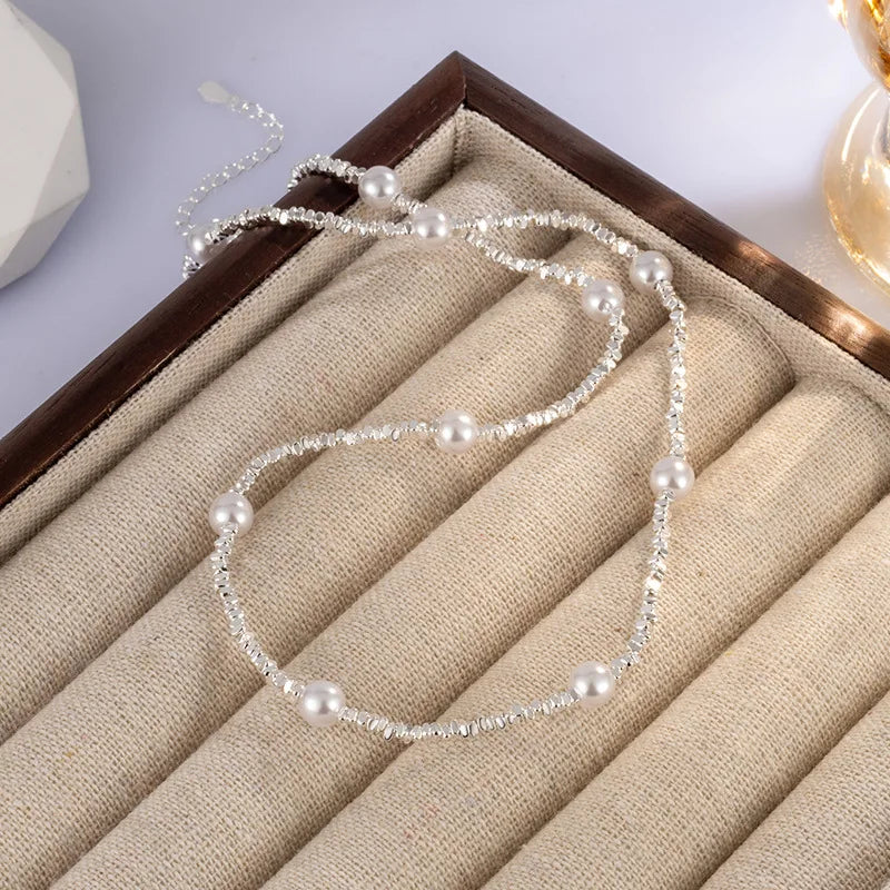 Natural Freshwater Pearl Sterling Silver Necklace - 925 Silver