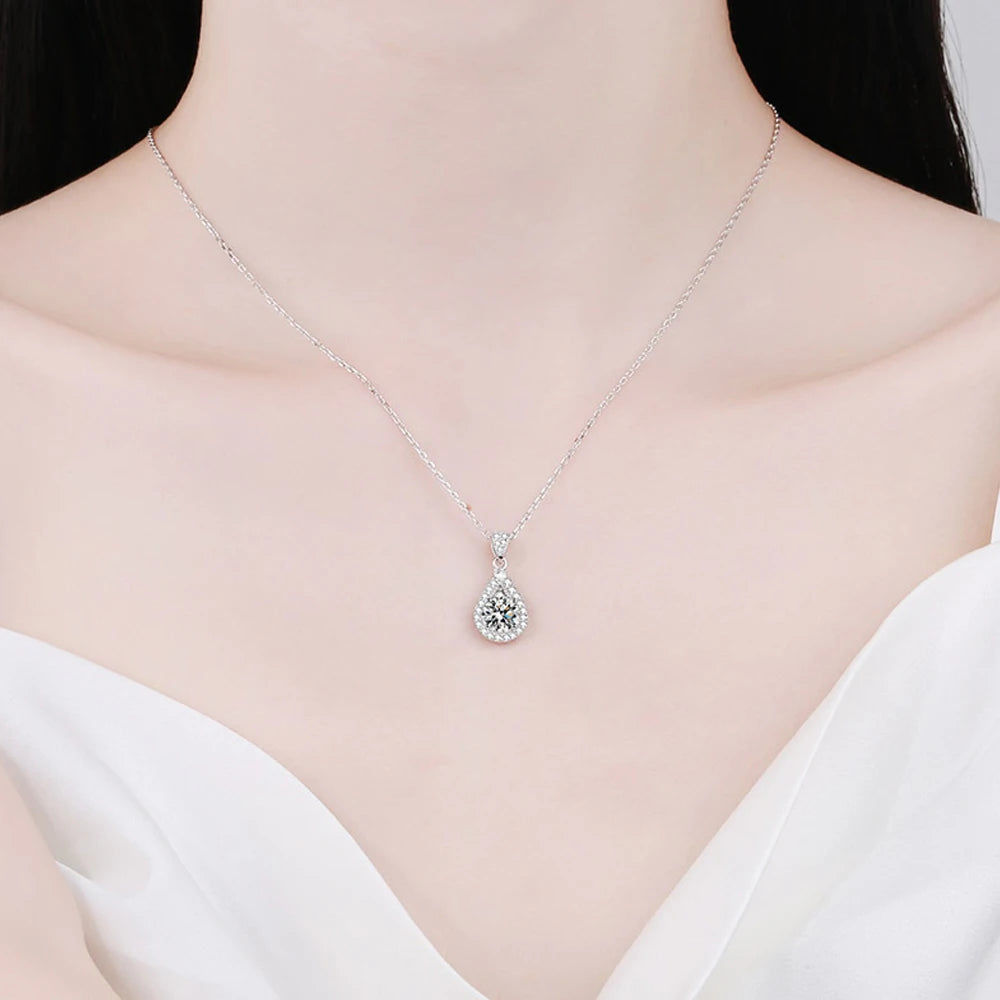 Moissanite Teardrop Pendant Necklace - Brilliant Cut Gemstone
