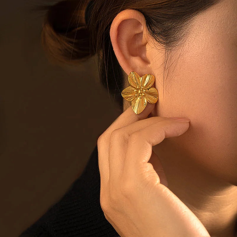 Geometric Statement Stud Earrings - Vintage Gold Design