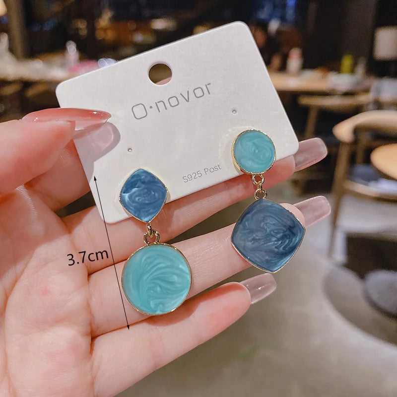 Blue Geometric Earrings - Bohemian Style Drop Earrings