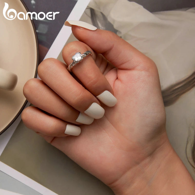 Zircon Heart Engagement Ring - 925 Sterling Silver