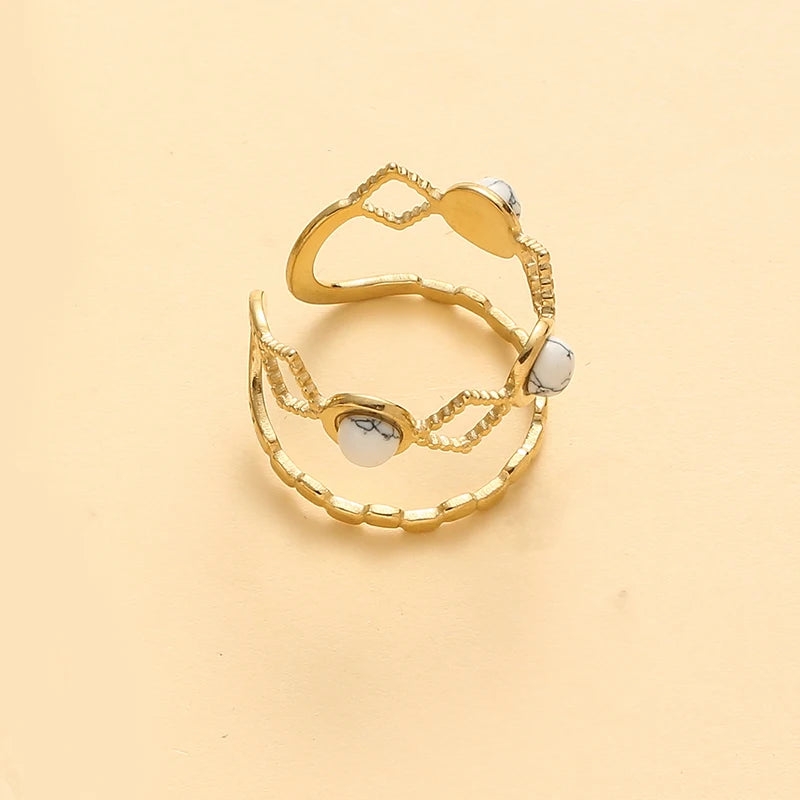 Trendy Layered Stone Ring - Stainless Steel Geometric Design