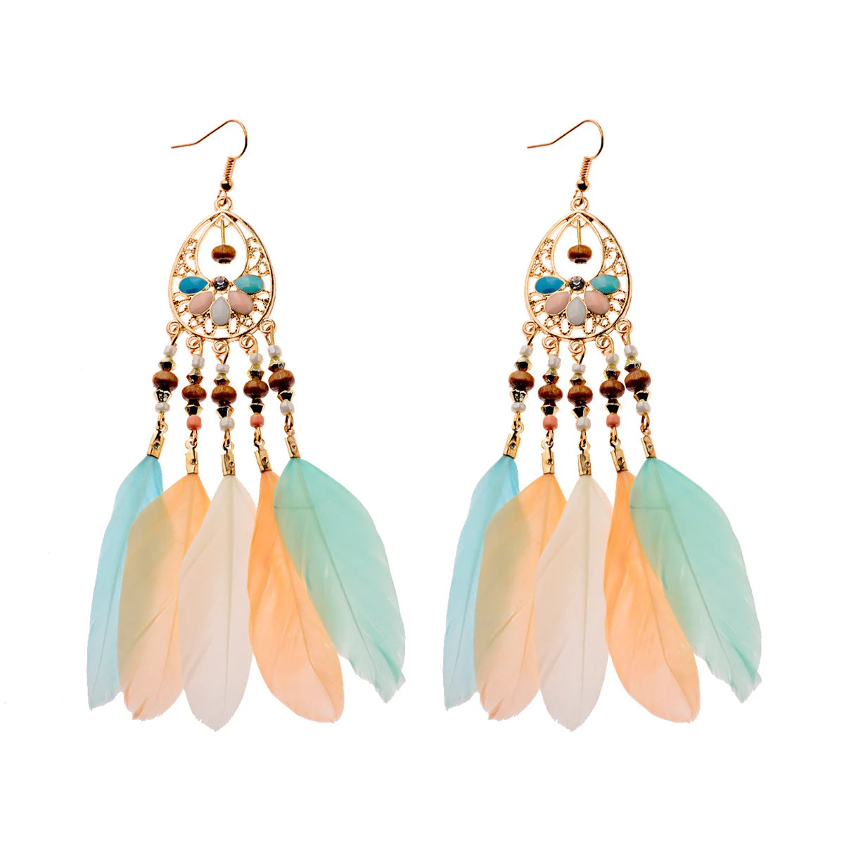 Vintage Bohemian Feather Tassel Earrings - Handmade Ethnic Design