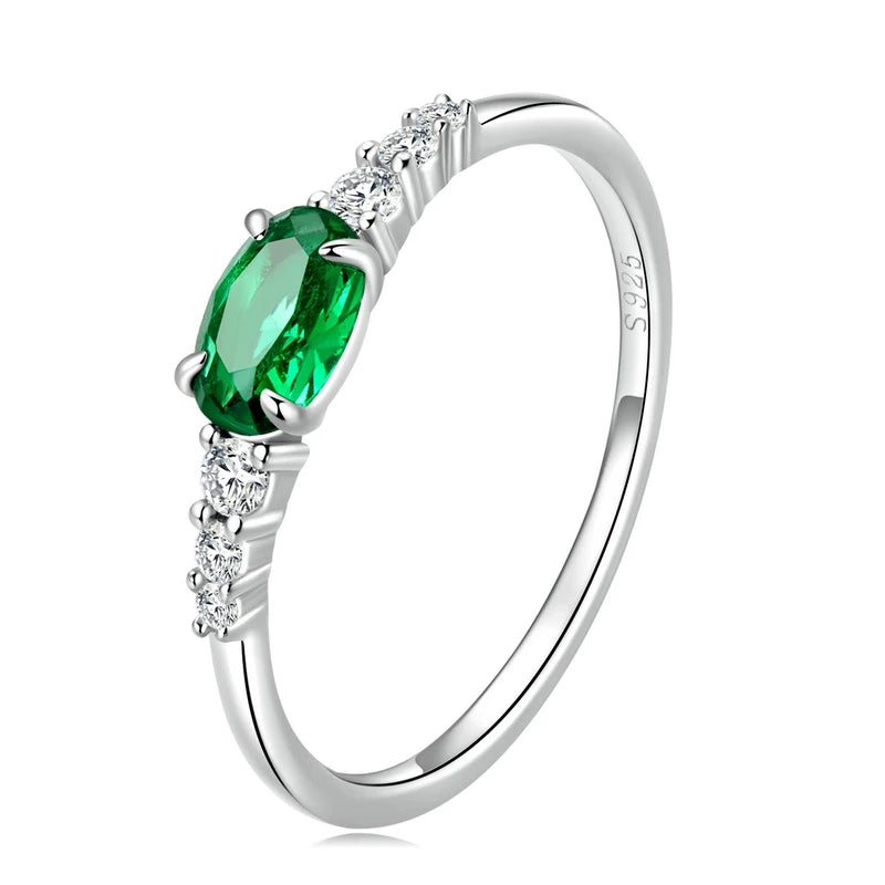 Simple Green Gemstone Ring - 925 Sterling Silver