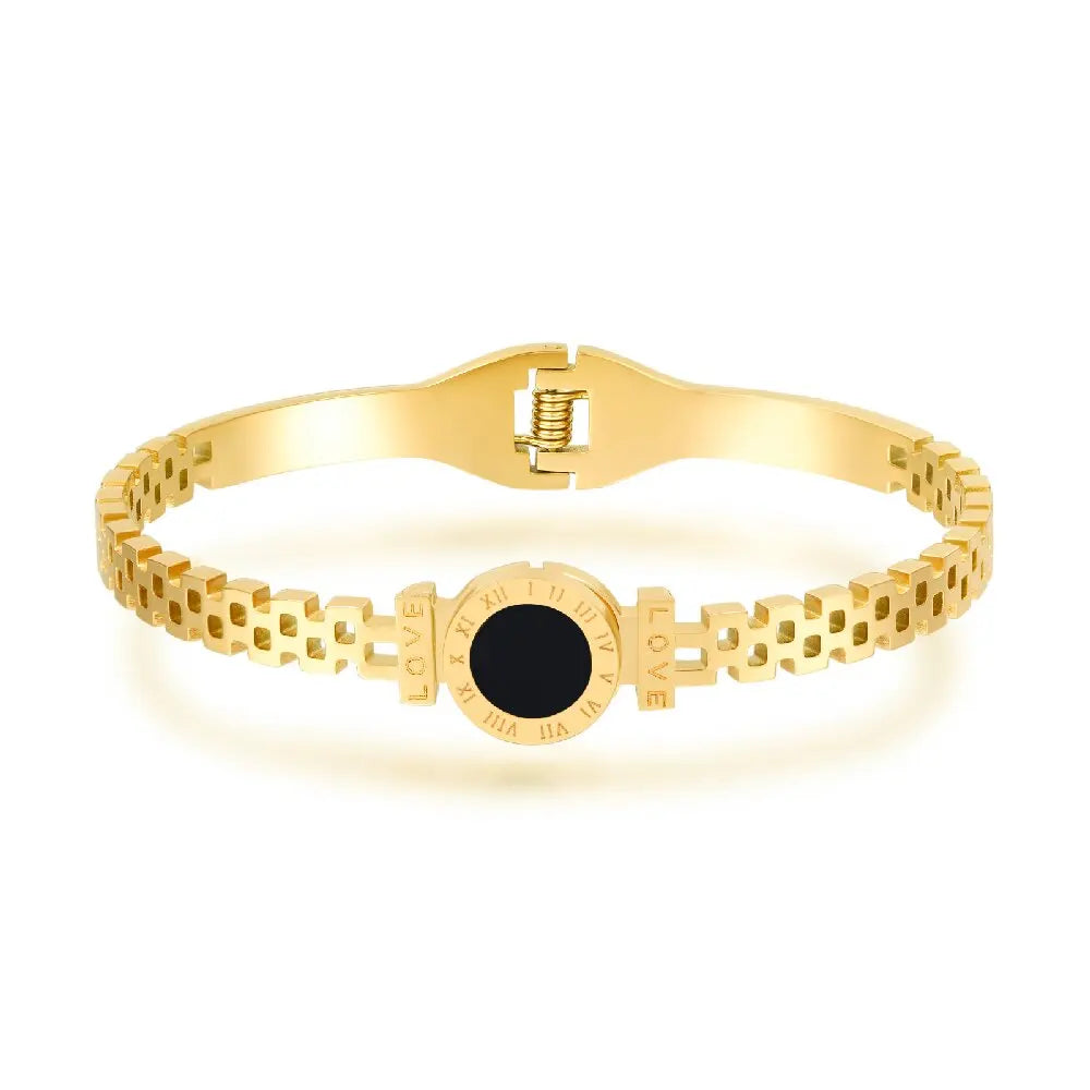 Roman Numeral Letter Bangle - Gold Stainless Steel