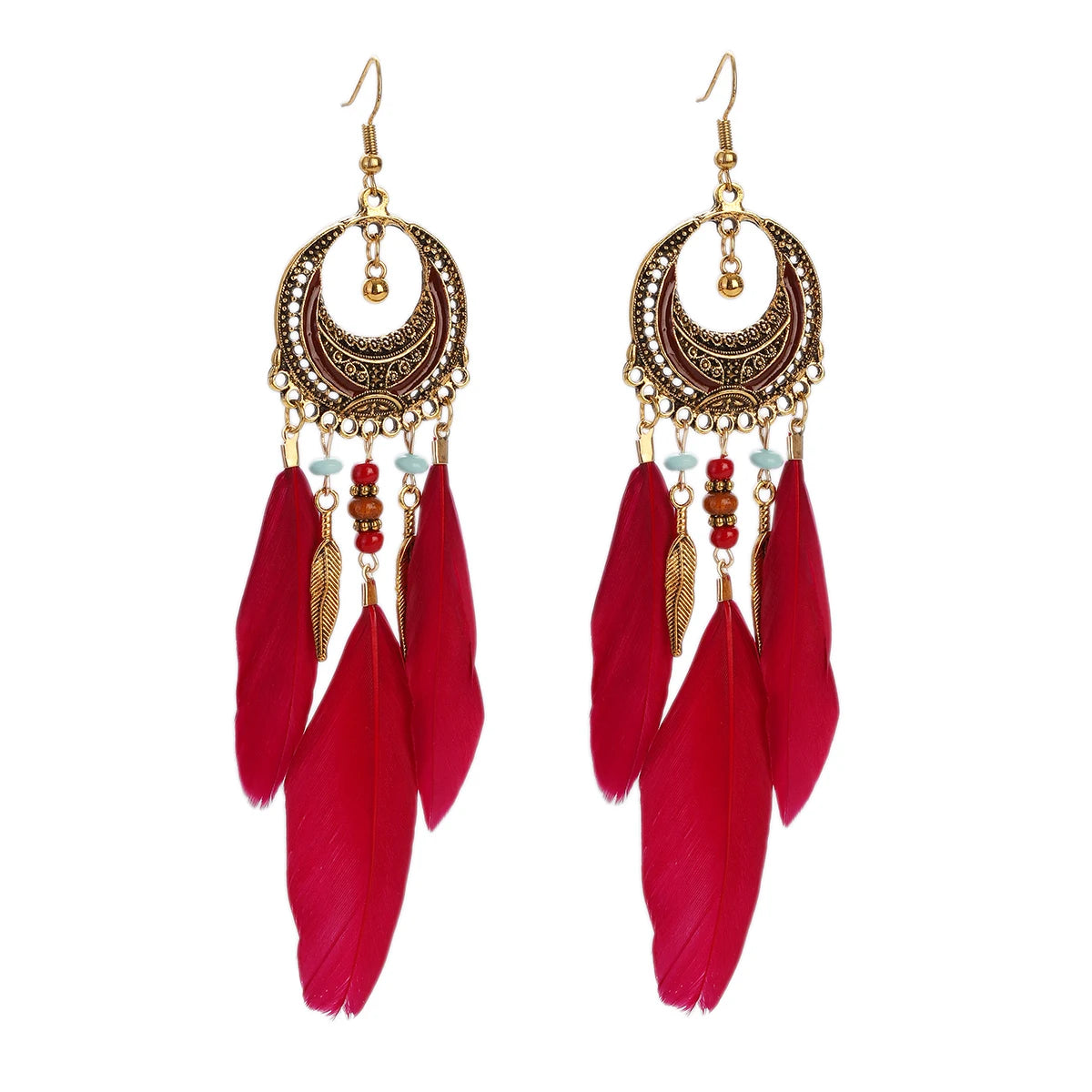 Vintage Bohemian Feather Tassel Earrings - Handmade Ethnic Design