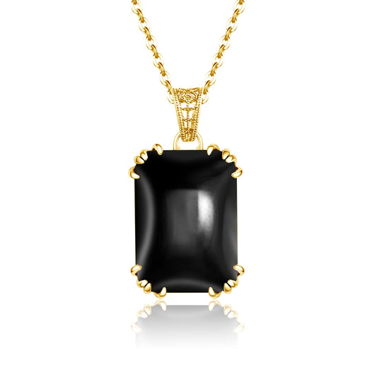 Gold Black Onyx Pendant Necklace - Fine Jewelry