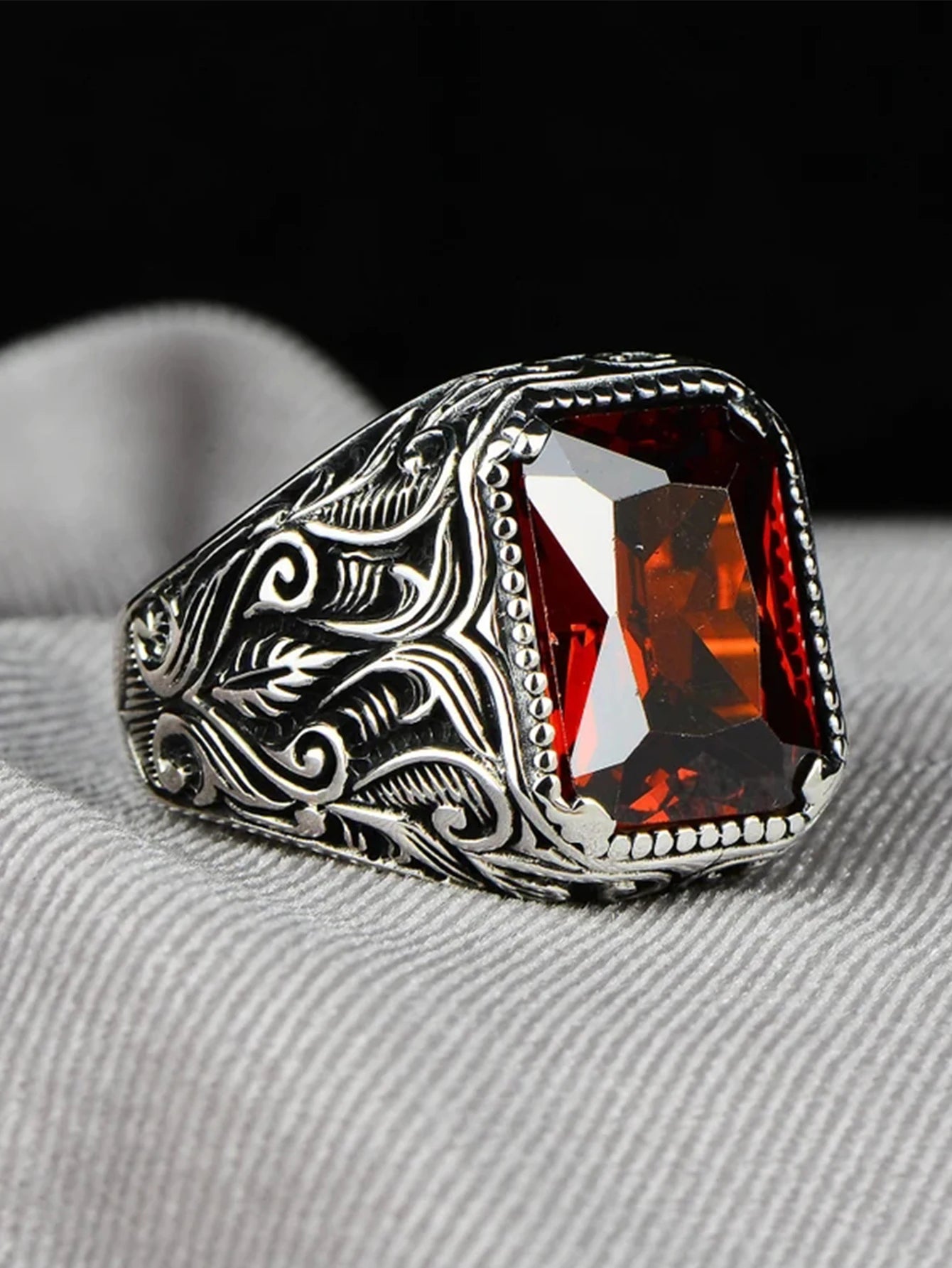 Antique Red Crystal Ring - Vintage Style Statement Piece