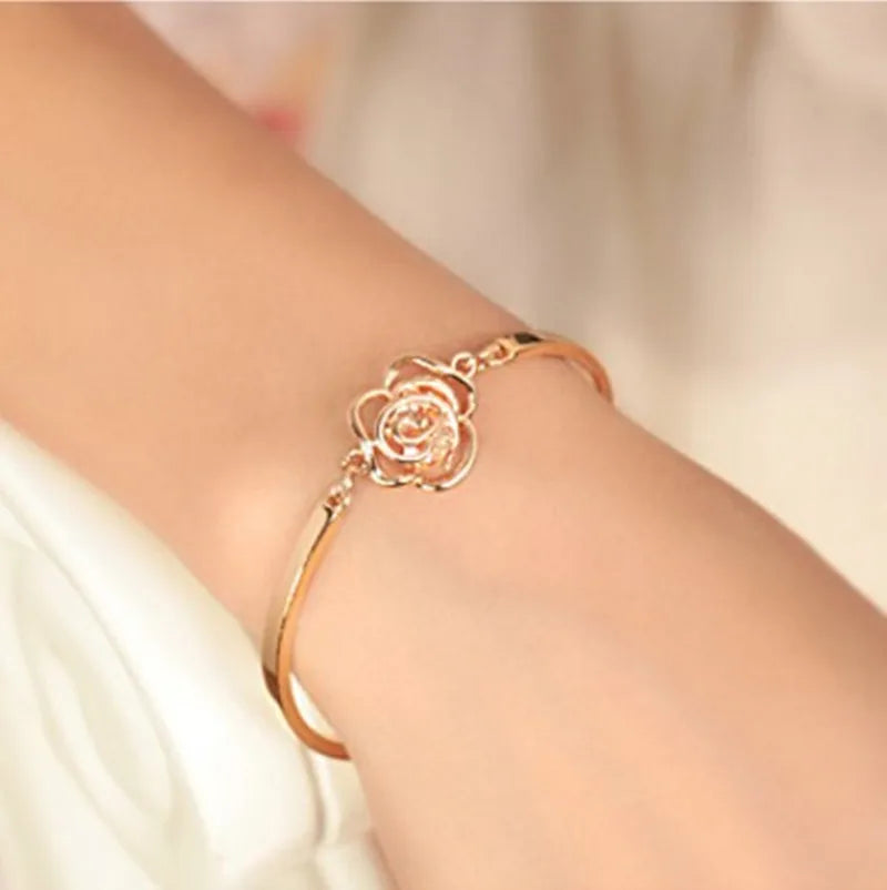Camellia Rhinestone Chain Bracelet - Luxury Floral Design