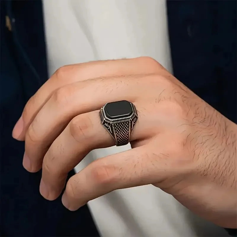 Vintage Hand Engraved Pattern Turkish Signet Ring