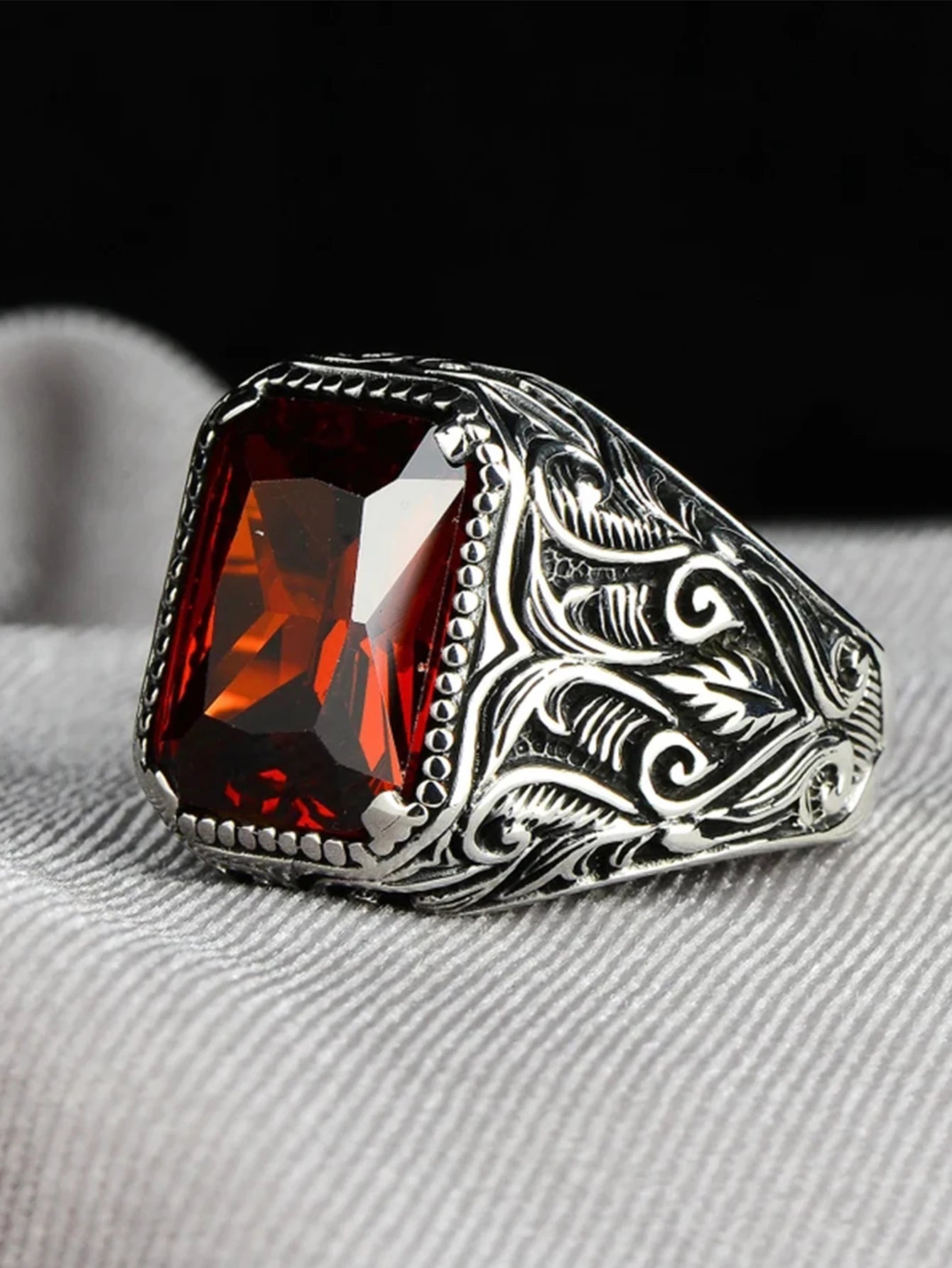 Antique Red Crystal Ring - Vintage Style Statement Piece