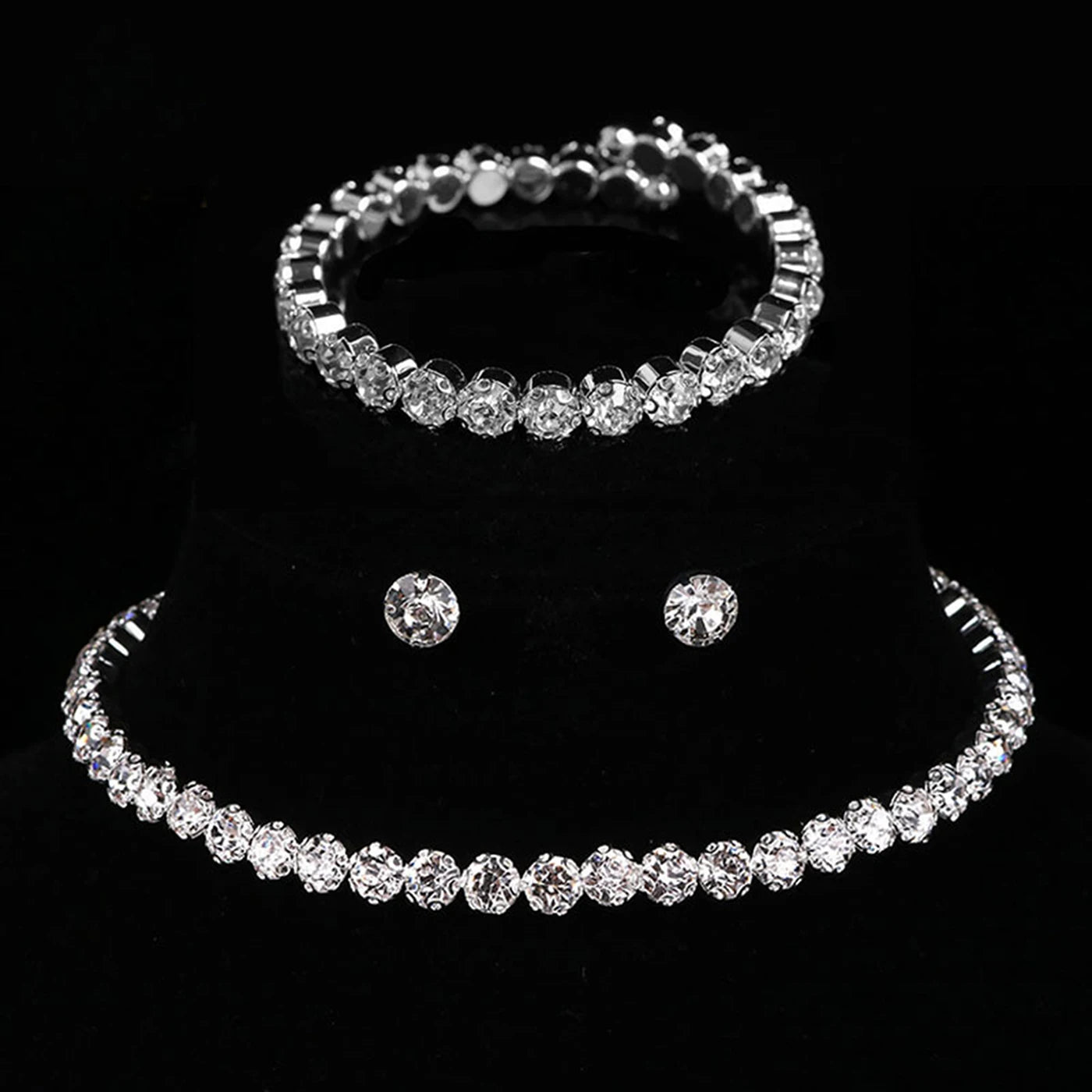 Cubic Zircon Wedding Jewelry Set - Silver Plated 4-Piece Collection