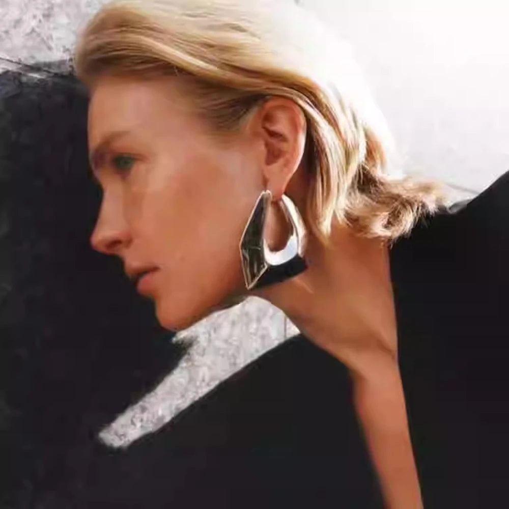 Irregular Geometric Metal Earrings - Bold Statement Design