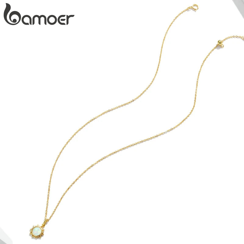 Sterling Silver White Opal Sun Pendant Necklace - 925 Silver