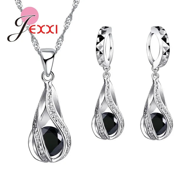 Water Drop Jewelry Set - 925 Sterling Silver Necklace & Earrings