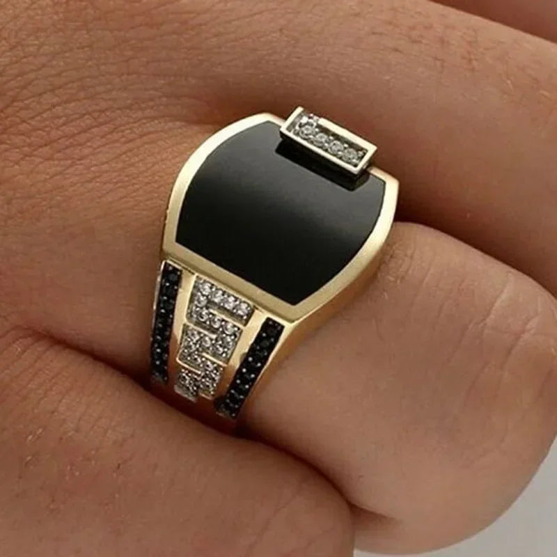 Black Zircon Geometric Ring - Punk Style Statement Piece