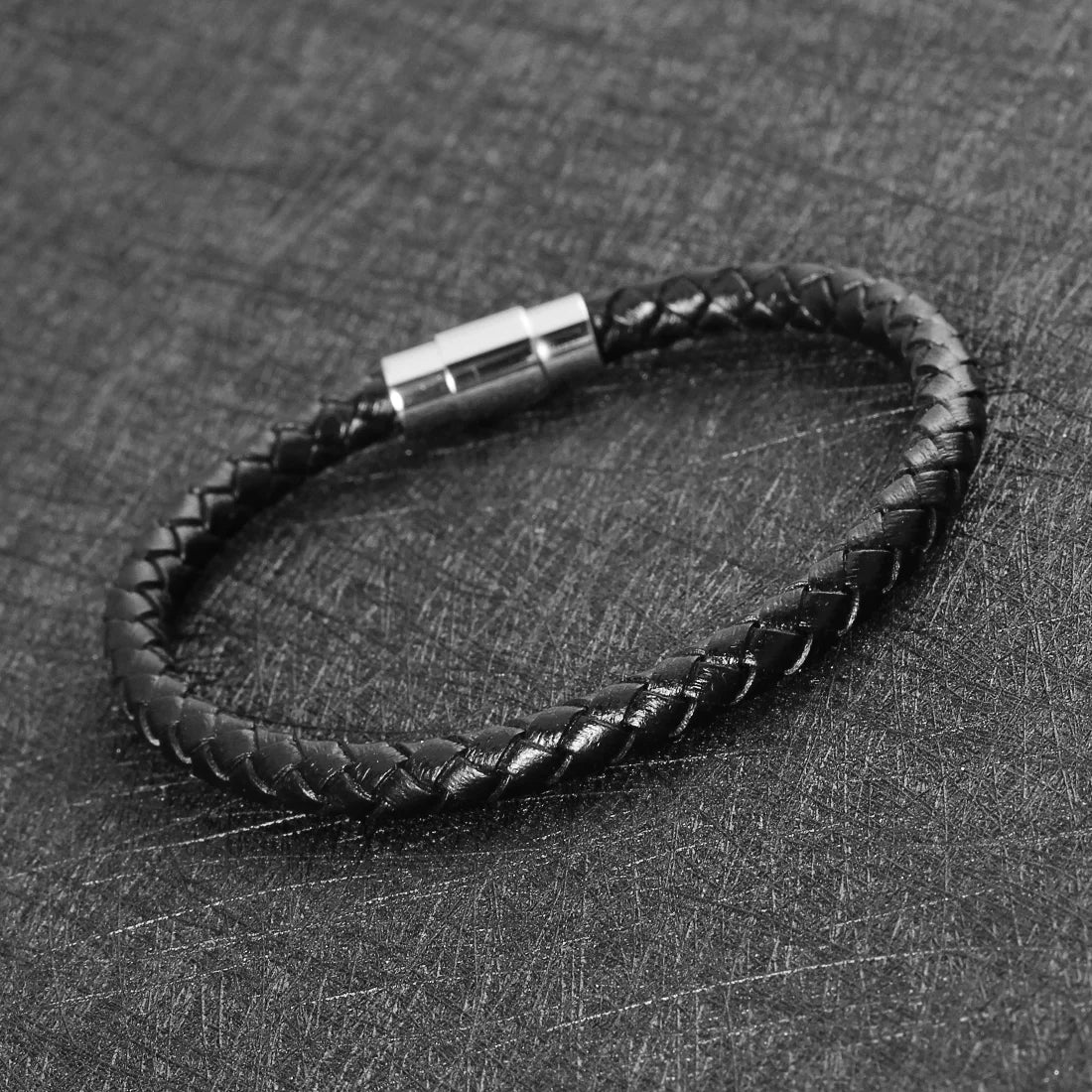 Genuine Braided Leather Bracelet - Stainless Steel Magnetic Clasp