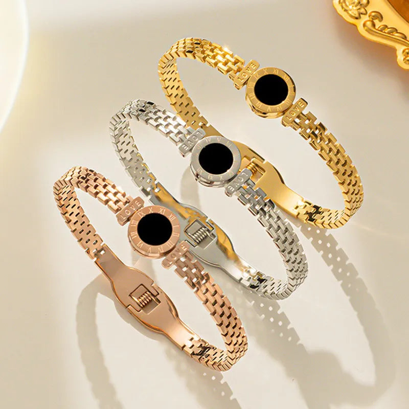 Roman Numeral Letter Bangle - Gold Stainless Steel