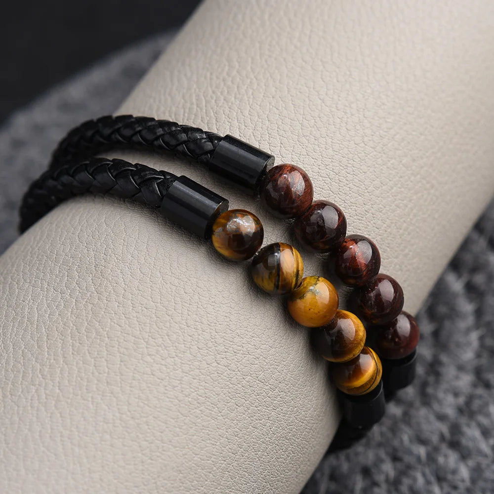 Volcanic Rock Beaded Bangle - Pearl Stainless Steel Design