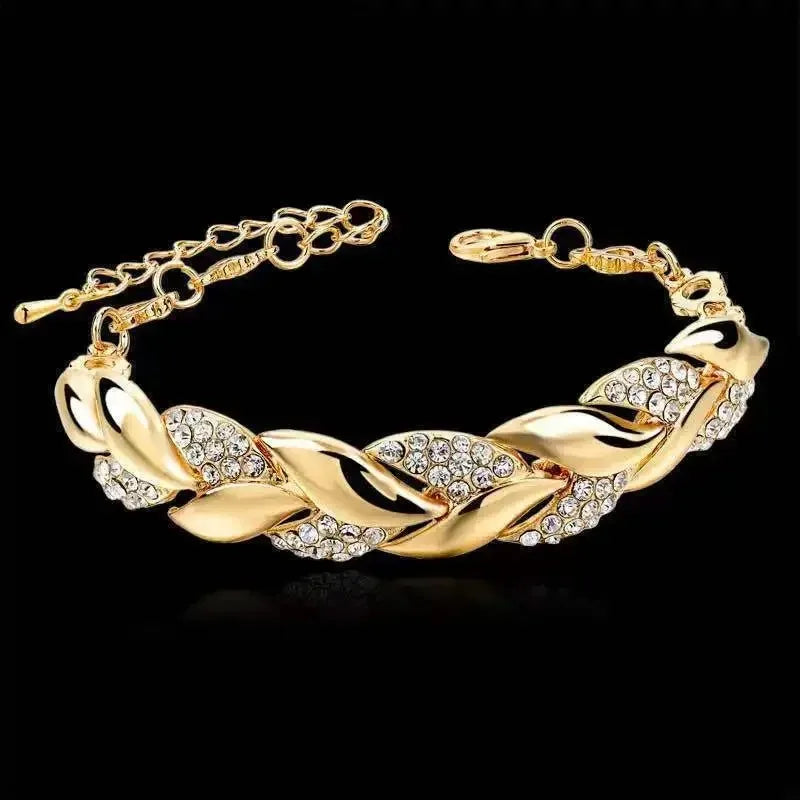 Braided Leaf Chain Bracelet - Gold Plated Design