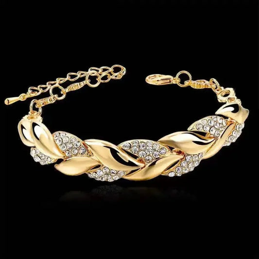 Braided Leaf Chain Bracelet - Gold Plated Design