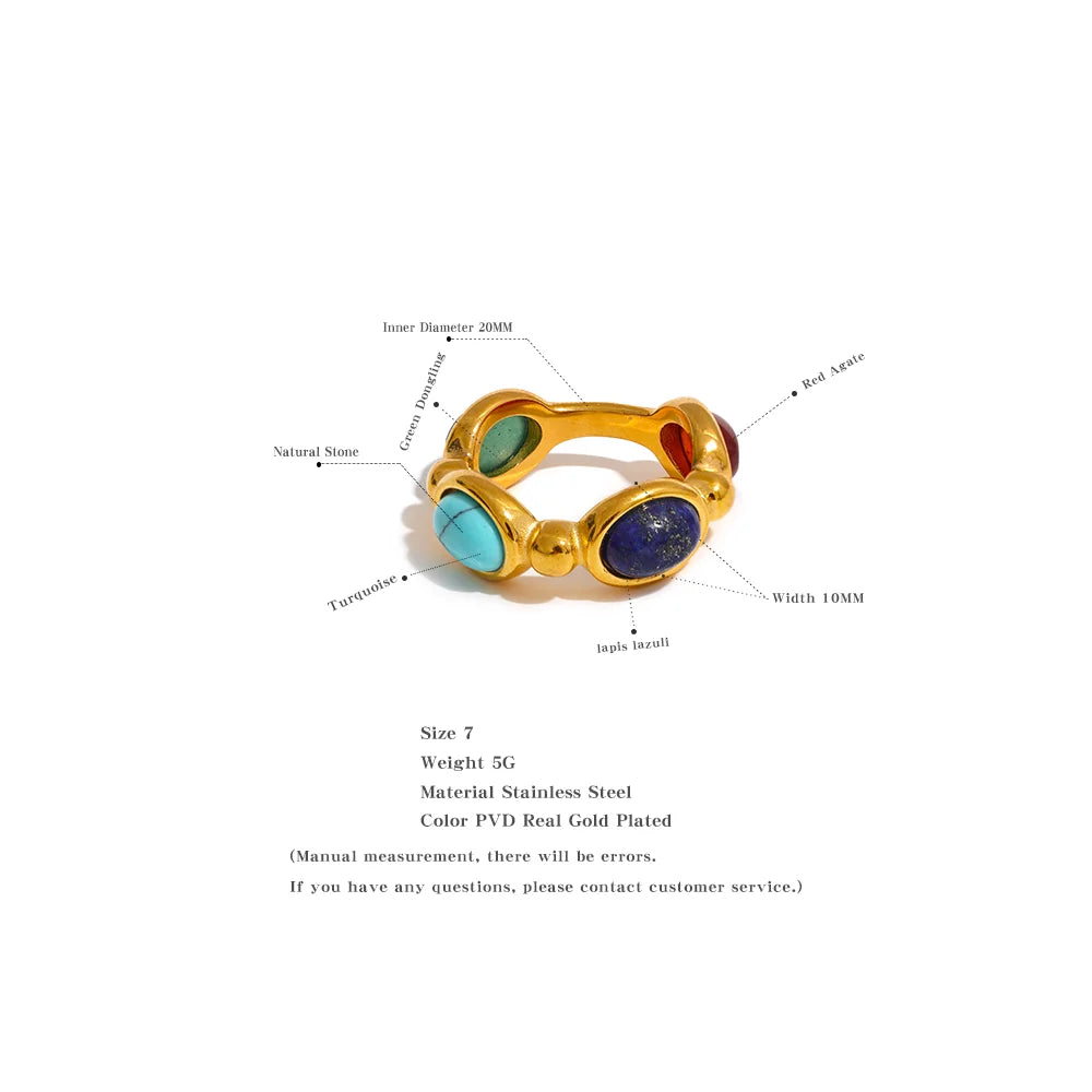 Colorful Agate Stone Ring - Gold Plated Geometric Design