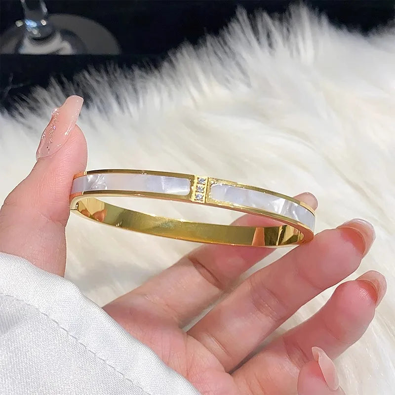 Gold Titanium Bangle with Zircon - Stainless Steel Design